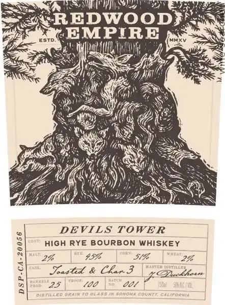 Redwood Empire &#39;Devils Tower&#39; High Rye Bourbon Whiskey 750 ml