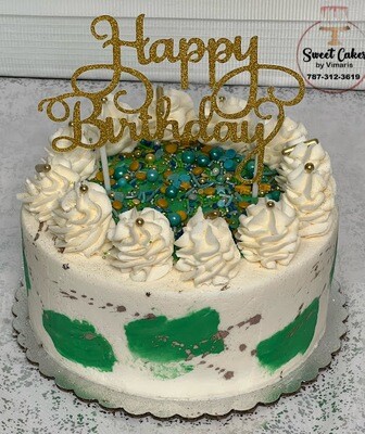 Ivory and Leaf Green and Gold Cake