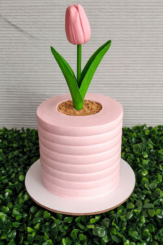 Bizcocho en forma de tiesto con Tulipán (2 tamaños)