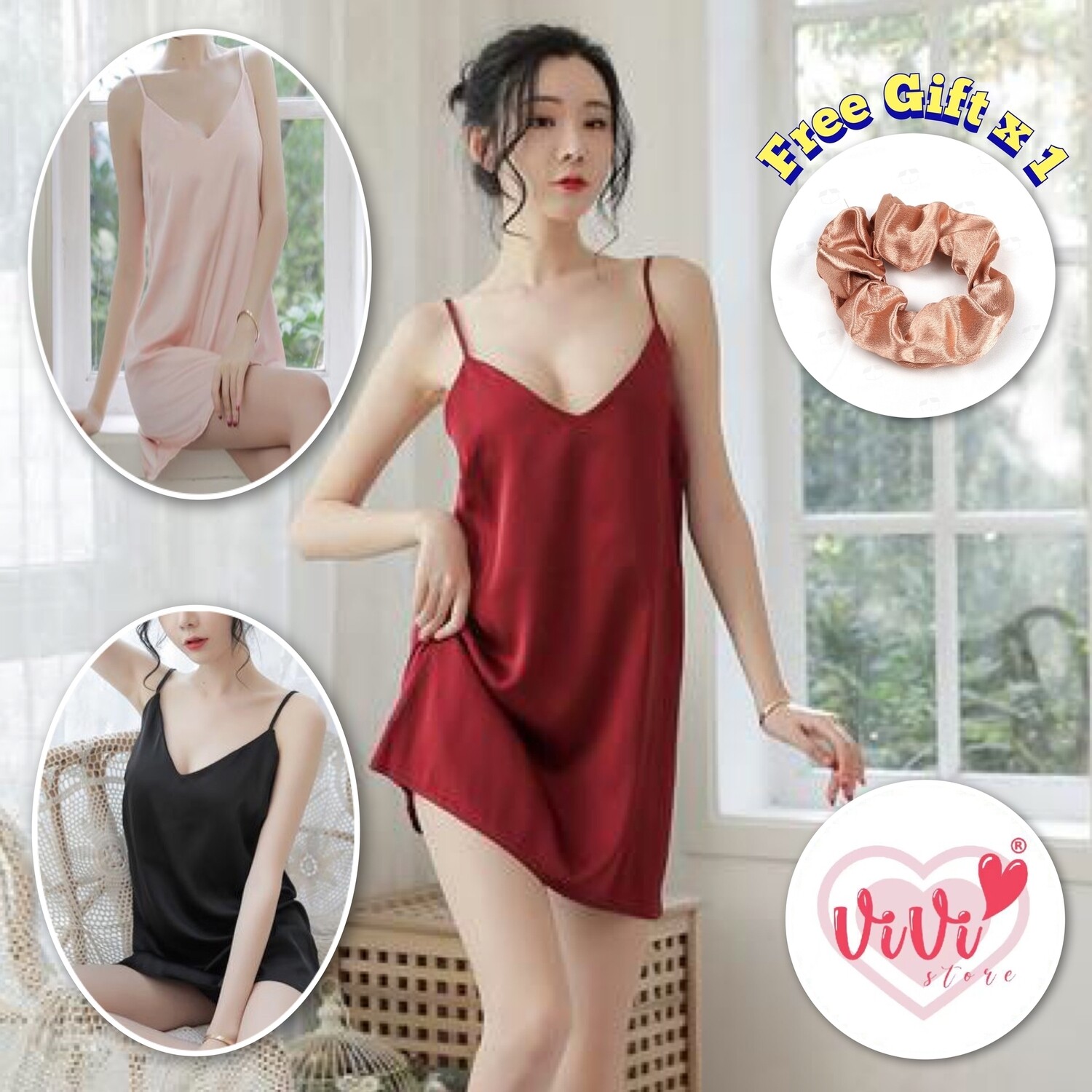 Vivi Lingerie Sexy Nightwear Sling Deep V Women Dress Malaysia