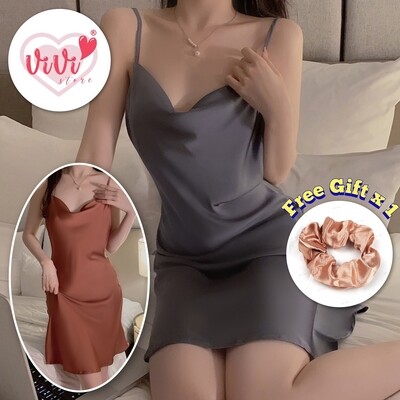 Vivi Lingerie Sexy Nightwear Sexy Silk Singlet Dress Pajamas Malaysia