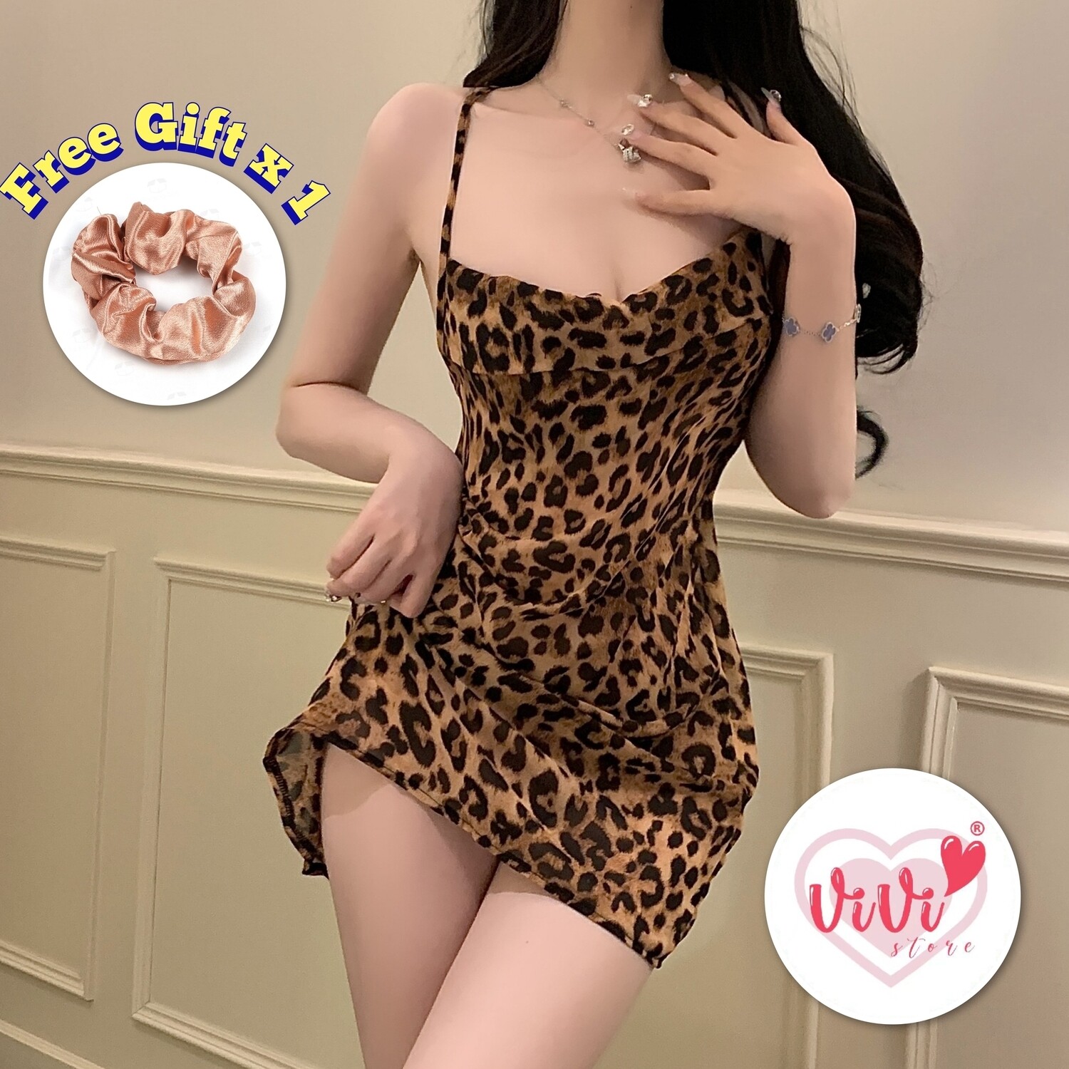 Vivi Sexy Lingerie Nightwear Leopard Backless Dress Malaysia