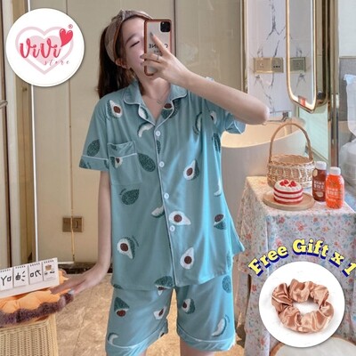 Vivi Pajamas Comfort Summer Short Sleeve Two Piece Sleepwear Set Women Pyjamas Set Baju Tidur Wanita
