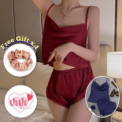 Vivi Sexy Lingerie Plus Size Two Piece Silk Sleepwear Sets Malaysia