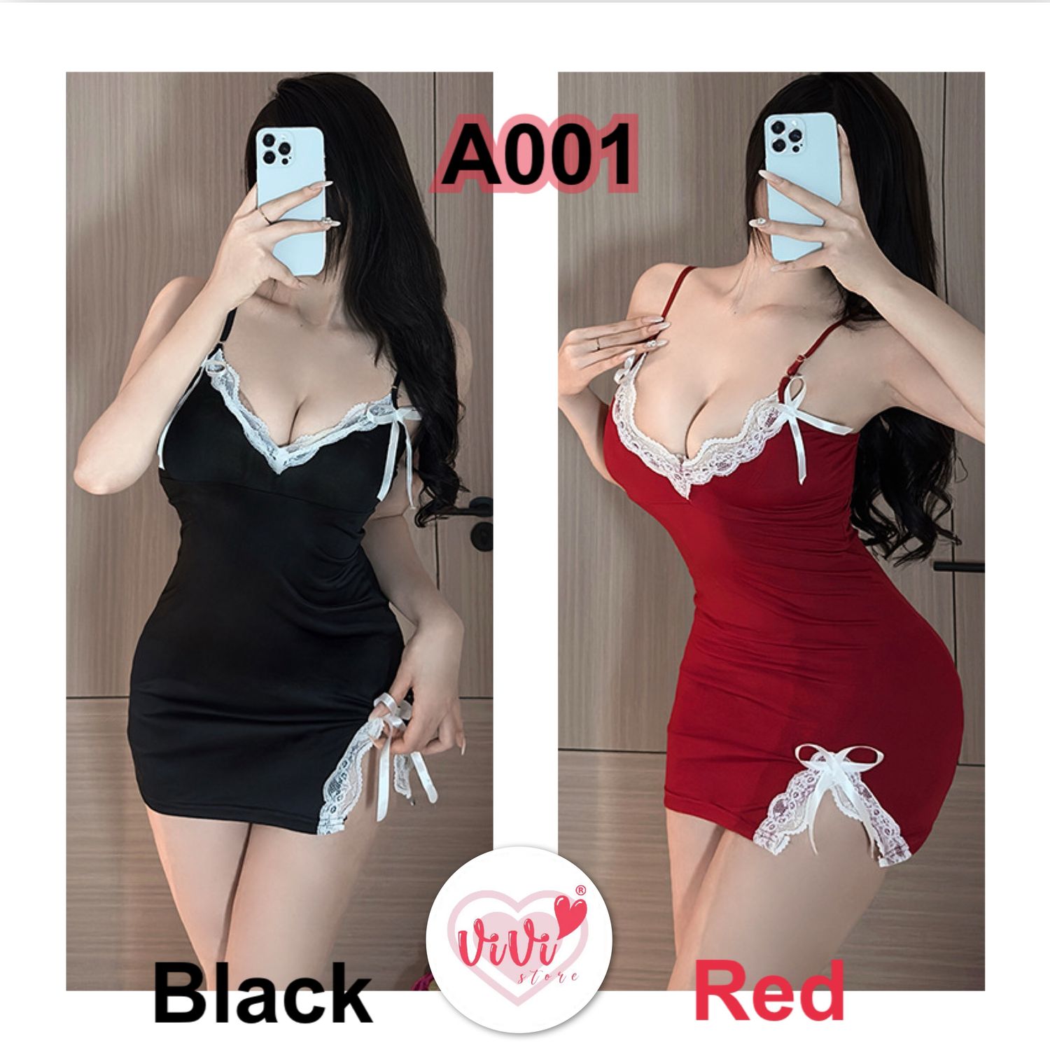 Vivi Sexy Lingerie Plus Size Open Crotch Satin Design Sleepwear Dress Lingerie Malaysia