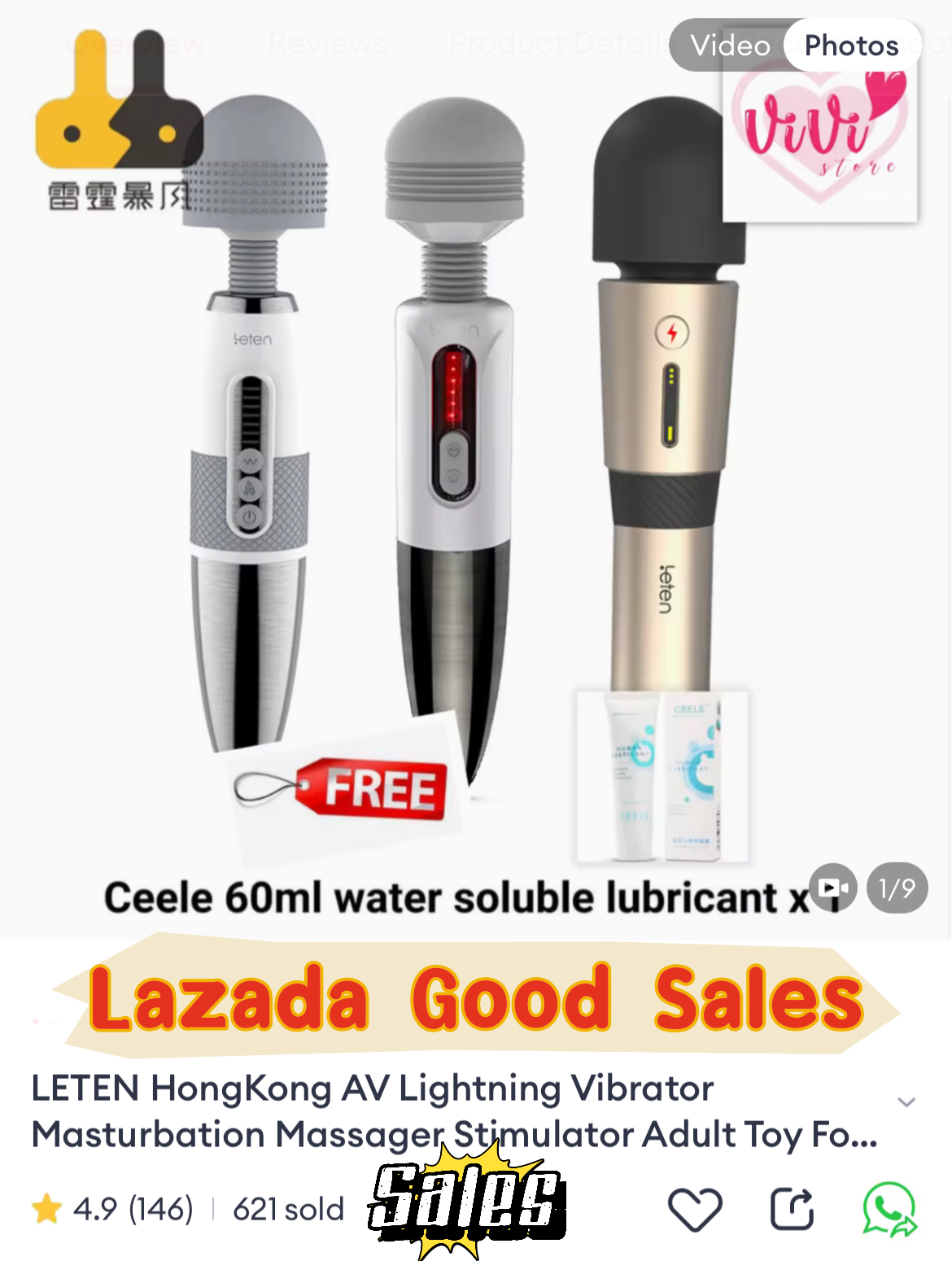 LETEN AV Lightning Vibrator Masturbator Clitoral Massager Women Adult Toys Malaysia
