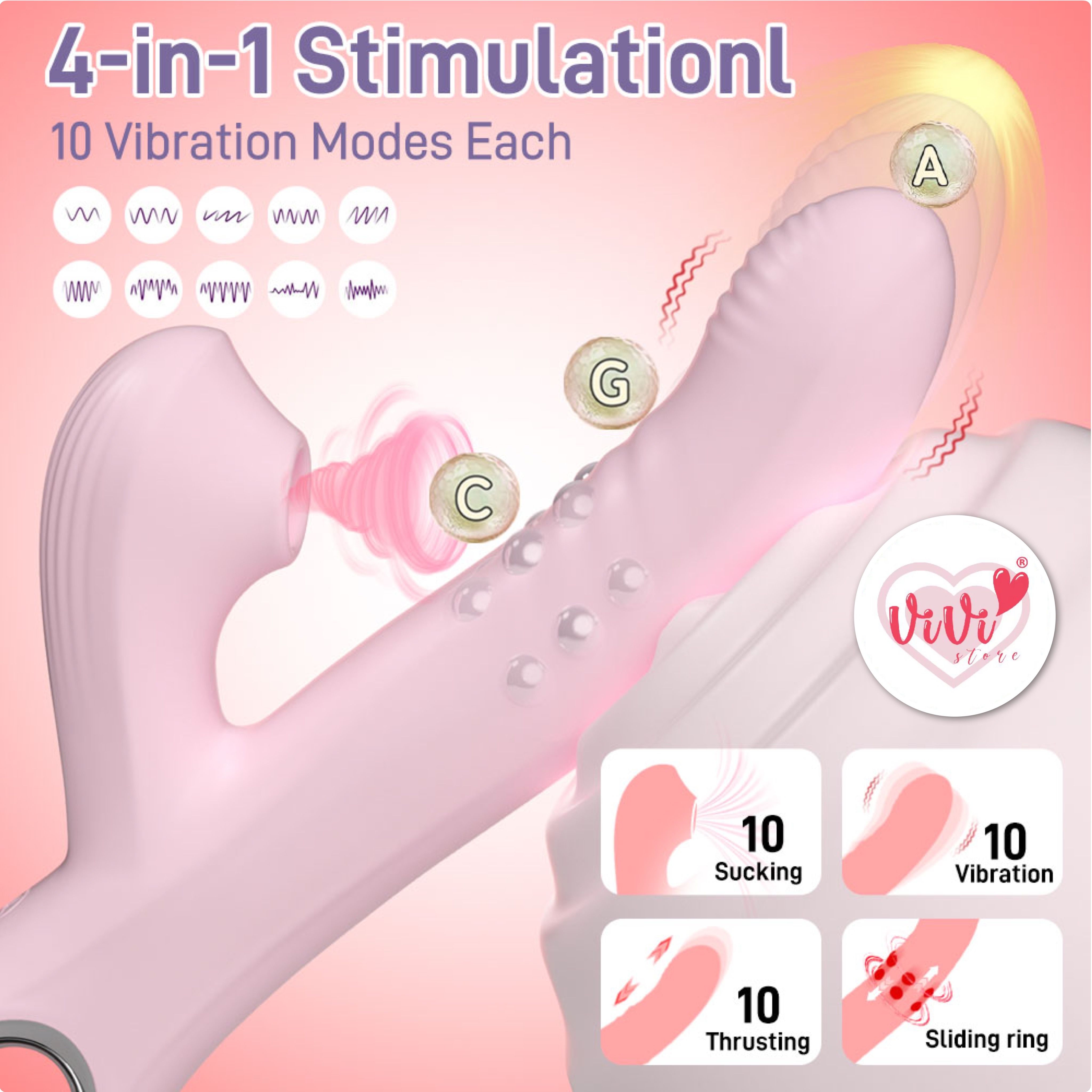 Vivi Rose 4 in 1 Sucking Thrusting Rotate Vibrator Wand Masturbator Women Adult Toy Malaysia