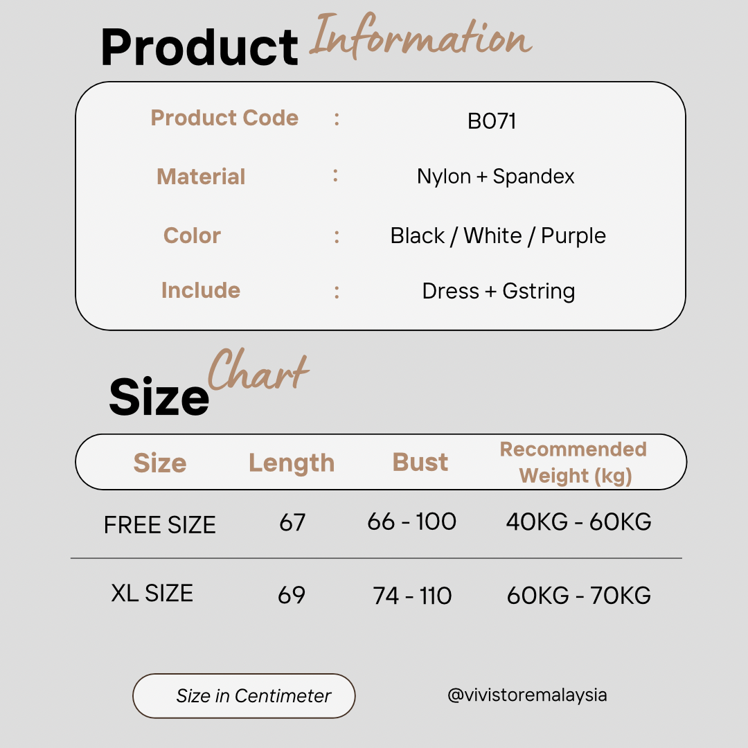 (40kg –70kg) Vivi Night Lingerie Plus Size Side Slit Mesh Nightwear Dress Malaysia