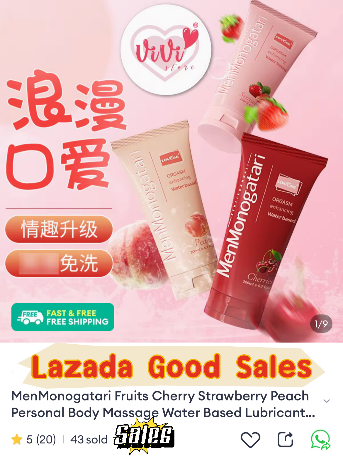 MenMonogatari Fruits Cherry Strawberry Peach Massage Water Based Personal Body Lubricant Malaysia