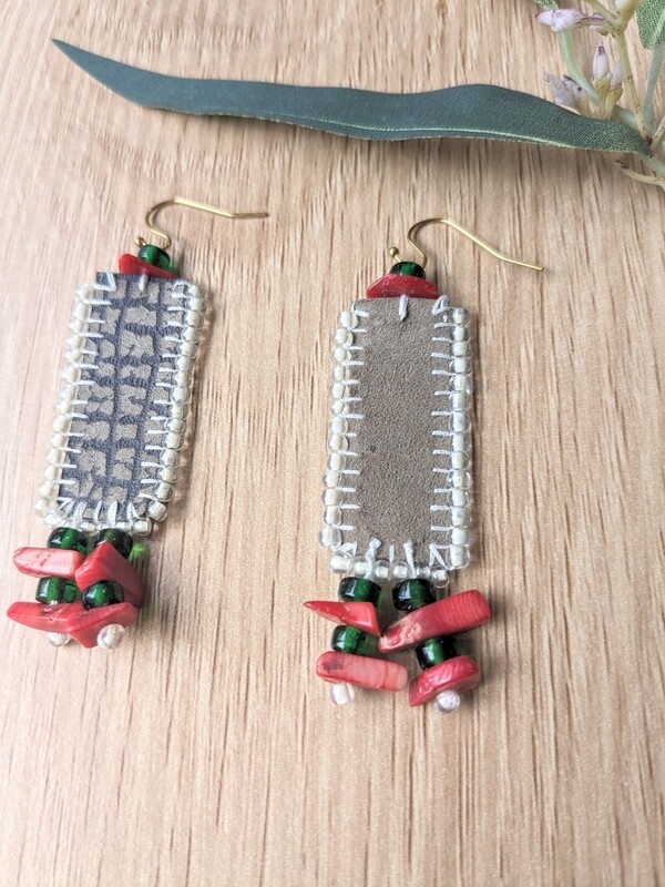 Leather Upcycled Christmas Earrings 