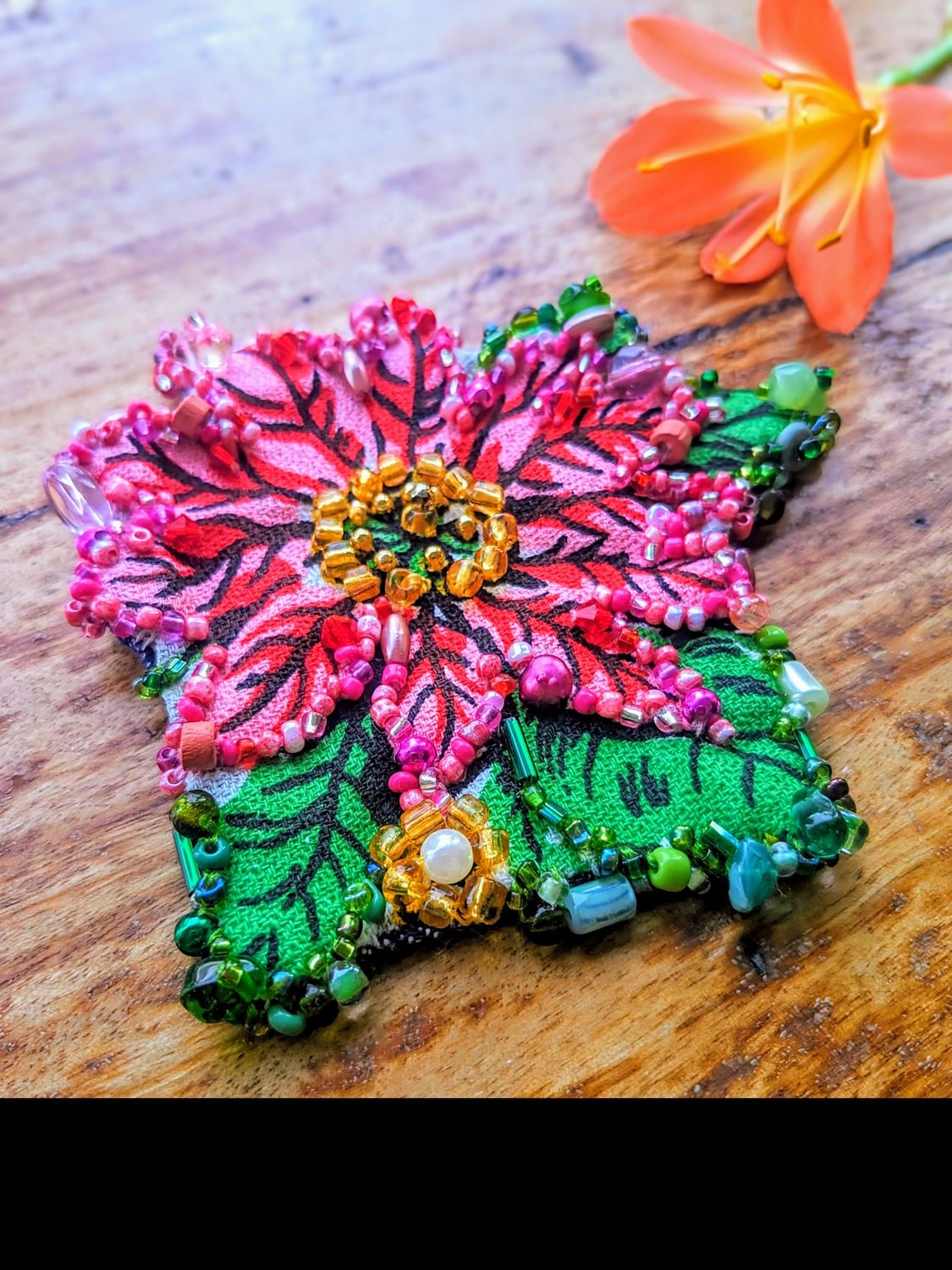 Poinsettia Upcycled Fabric Brooch