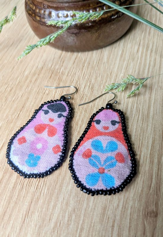 Babushka Doll Upcycled Earrings 