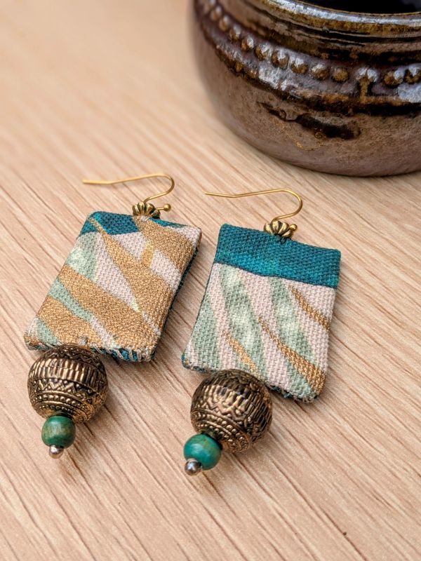 Green and Gold Upcycled Earrings