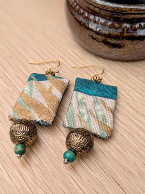 Green and Gold Upcycled Earrings