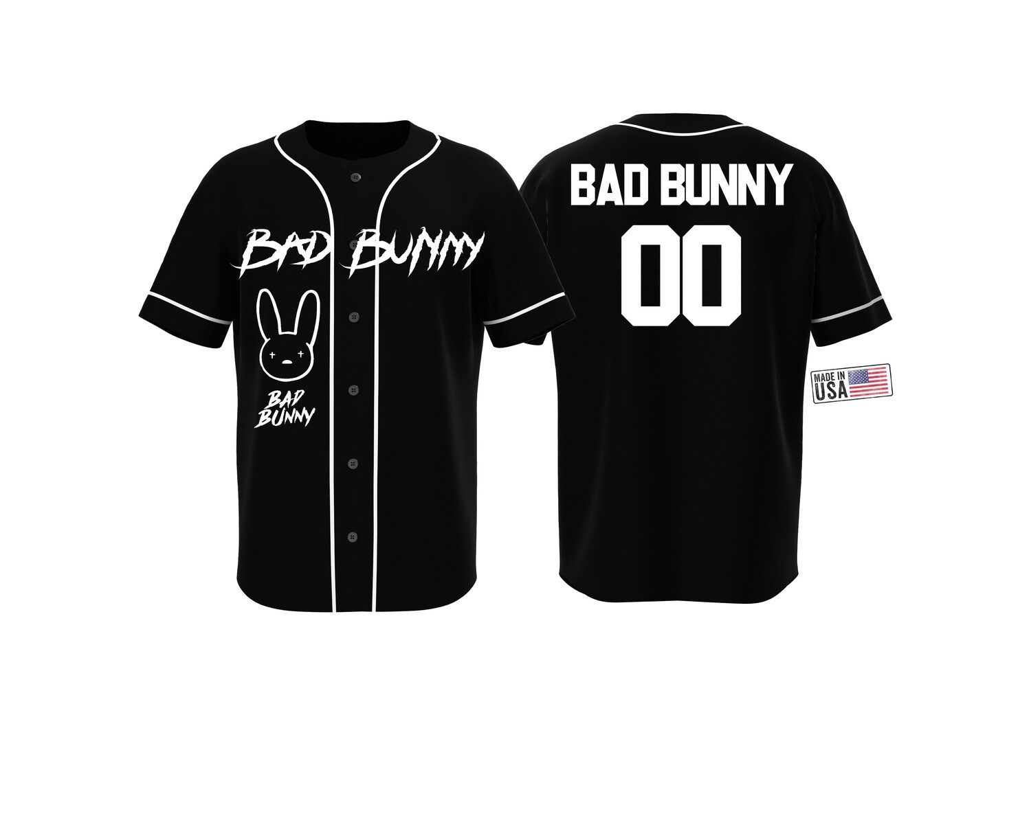 Bad Bunny Jersey, Bad Bunny Black Jersey, Button-up Bad Bunny Jersey