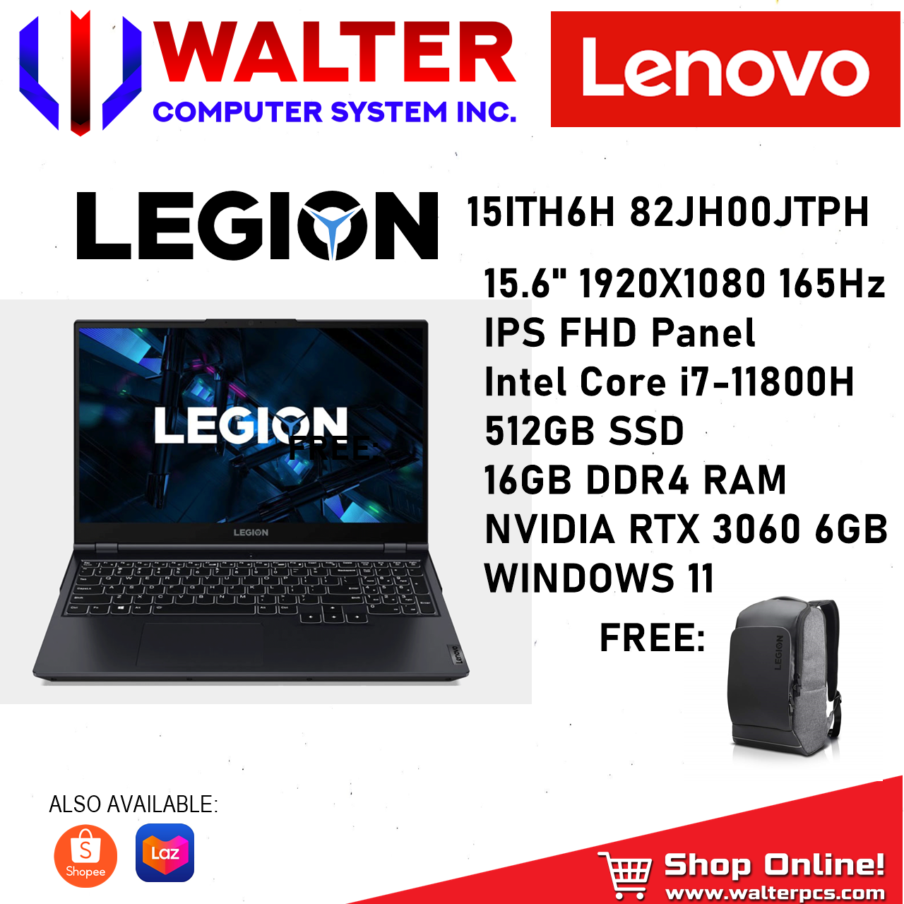 LENOVO LEGION 5 15ITH6H/ I7-11800H/RTX3060//WIN11