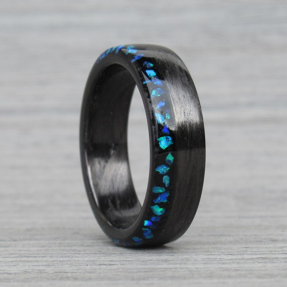 Karbon prstan turmalin in modri opal