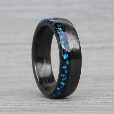Karbon prstan turmalin in modri opal