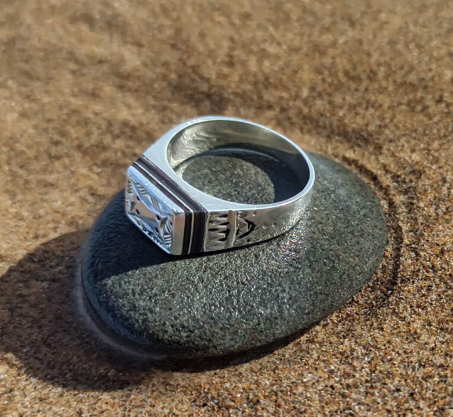 Bague charia en argent 925 avec bois d&#39;ébène