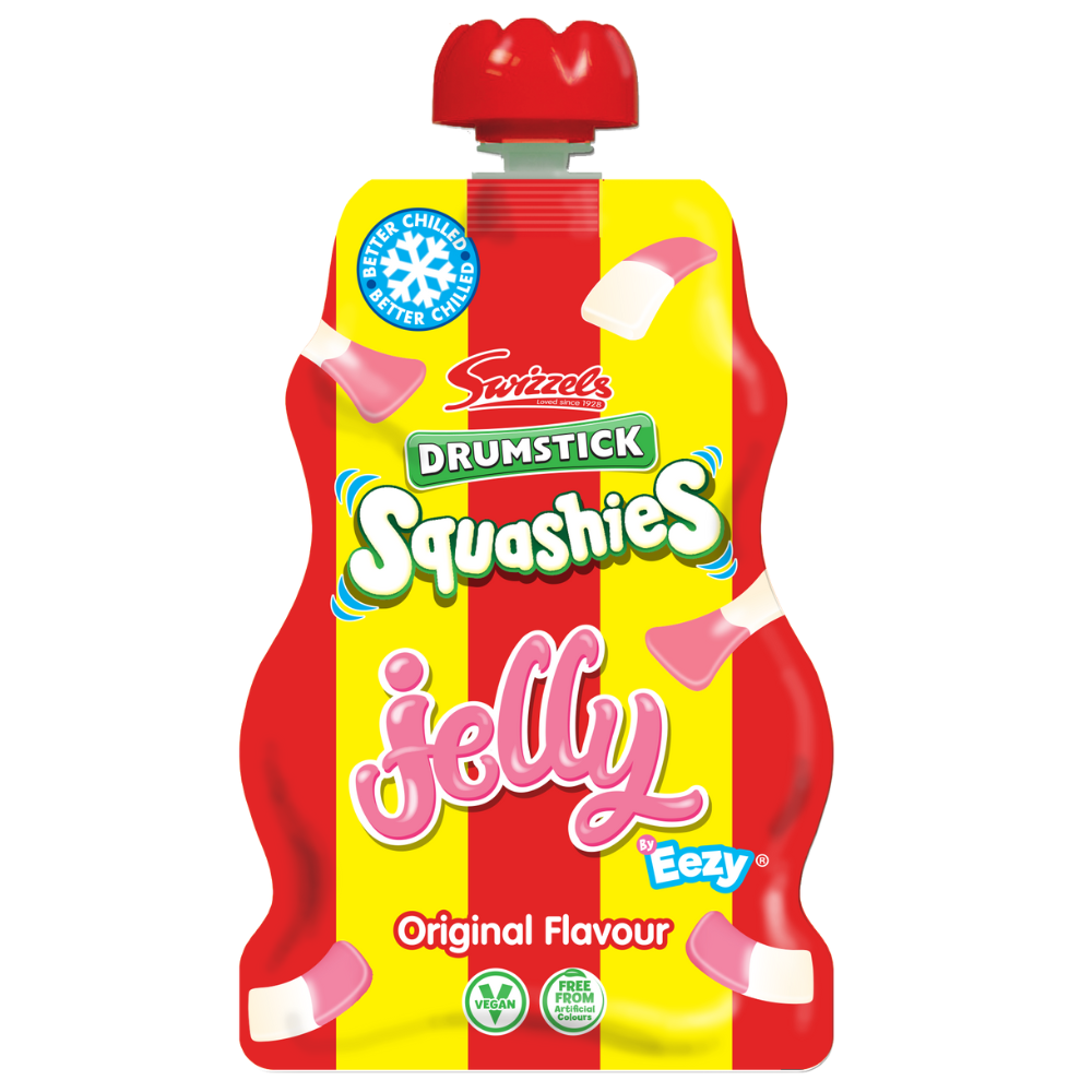Swizzels Drumsticks Squashies – Original Raspberry &amp; Milk Jelly Pouch (&quot;Best by&quot; Oct 3)
