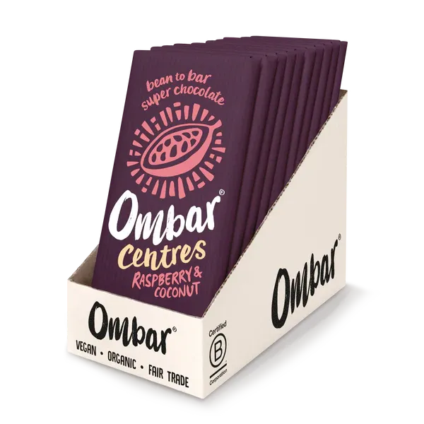 Raspberry &amp; Coconut Chocolate Bar, by Ombar Centres Chocolate