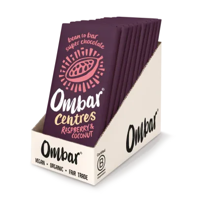 Raspberry &amp; Coconut Chocolate Bar, by Ombar Centres Chocolate