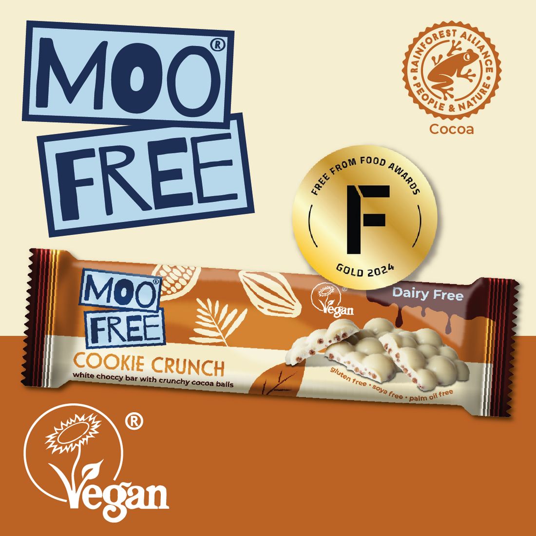 Cookie Crunch White Chocolate Bar, by Moo Free