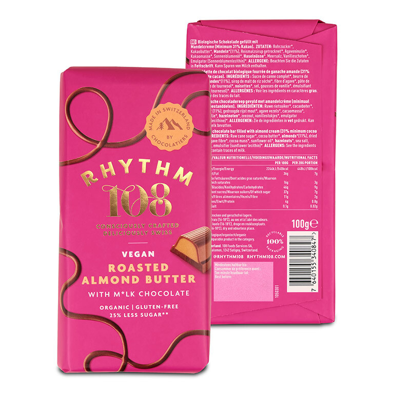 Roasted Almond Butter chocolate bar by Rhythm 108 ("Best by" Aug 10/26)