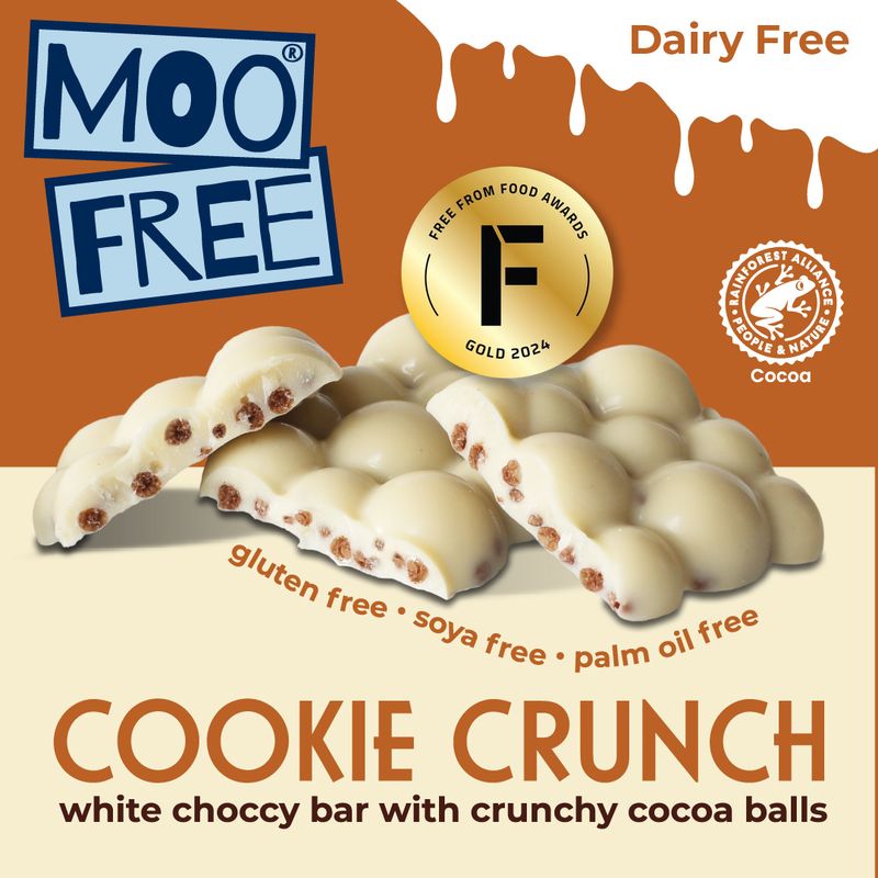 Cookie Crunch White Chocolate Bar, by Moo Free