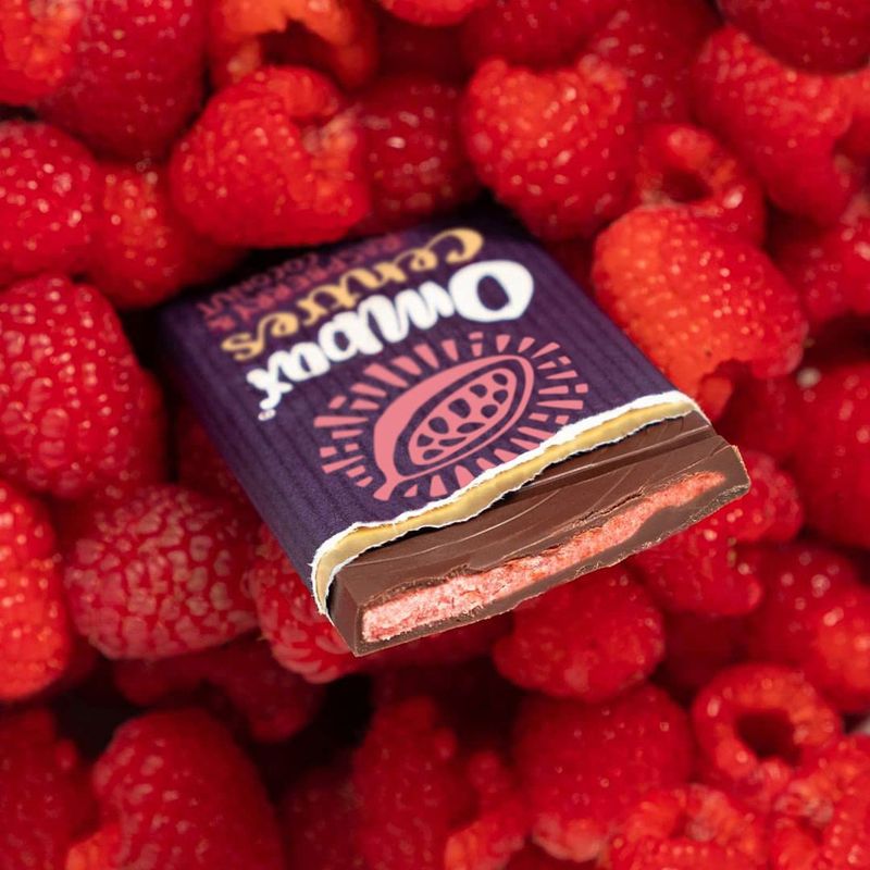 Raspberry & Coconut Chocolate Bar, by Ombar