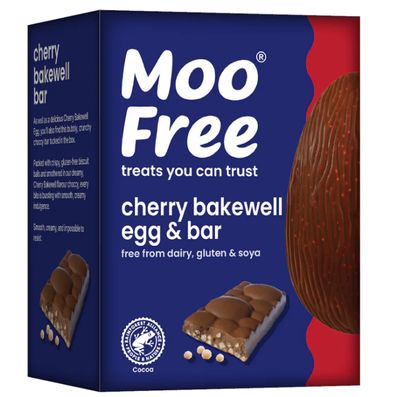 Moo Free Cherry Bakewell Egg and Cherry Bakewell Bar, by Moo Free