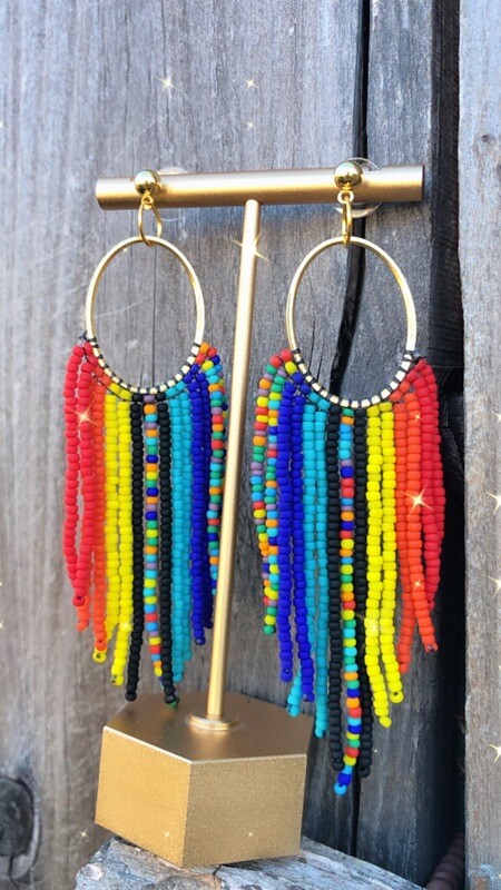 Rainbow/Pride Beaded Fringe Earrings