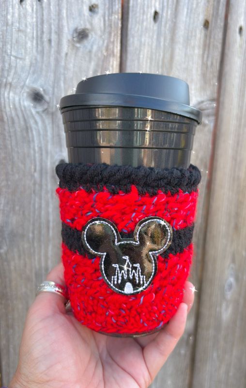 Crochet Cup Cozy - &quot;Glitter Mickey Castle&quot;