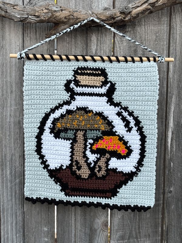 Mushroom In A Bottle Crochet Tapestry