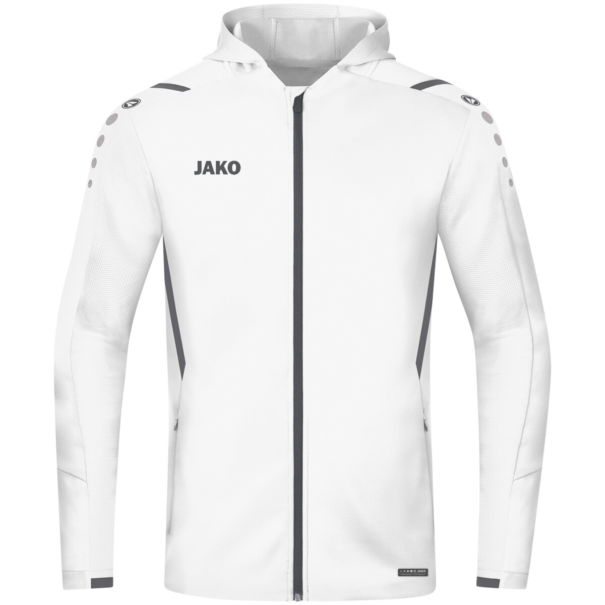 JAKO Trainingsjacke Challenge 6821 mit Kapuze Herren / Kinder, Farbe: 002 - Weiß / Anthra light