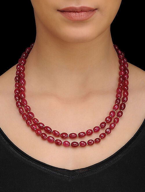 Gold Tone Maroon Necklace