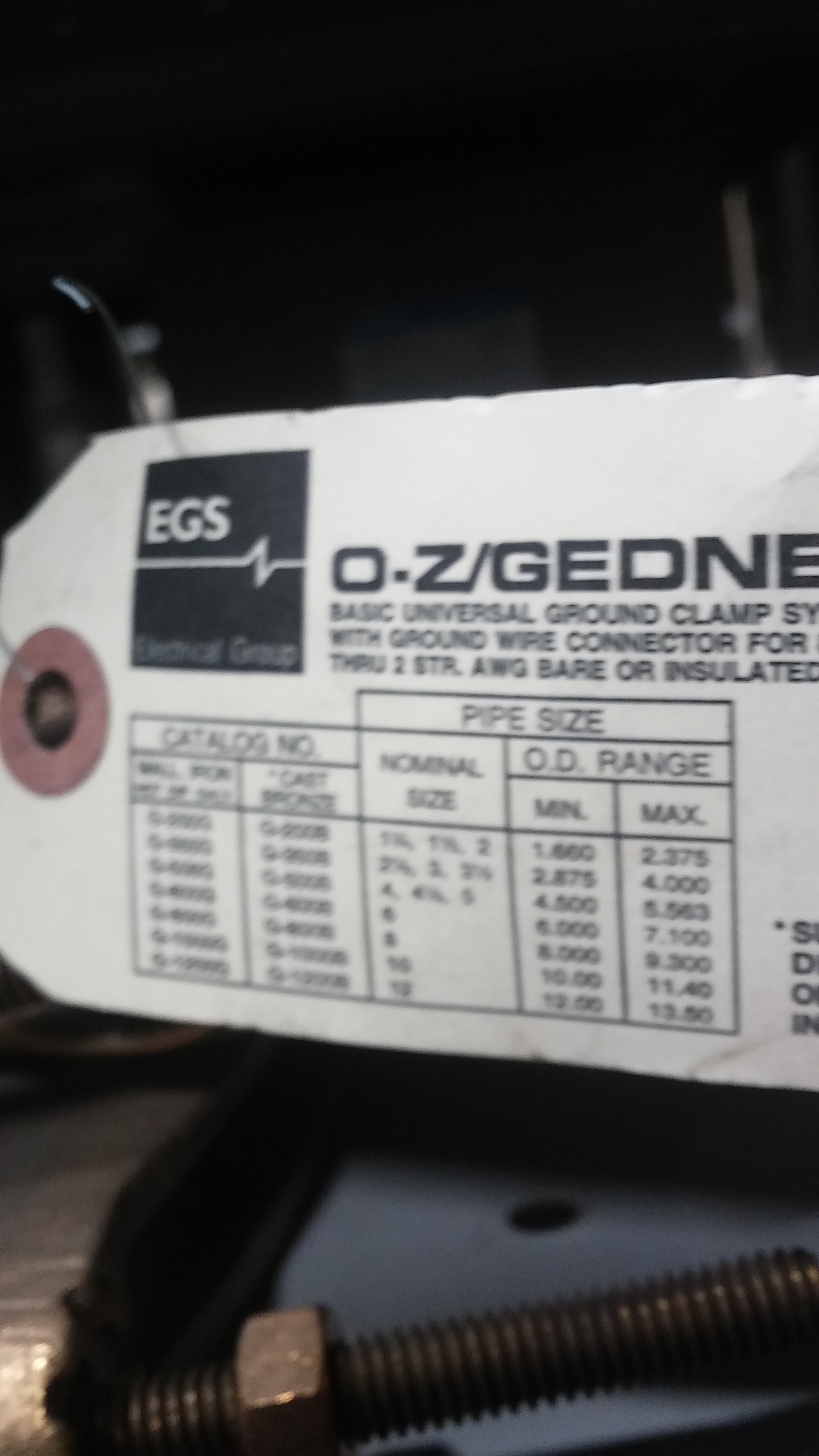 G-800B O-Z/GEDNEY Universal Ground Clamp - D7-X10