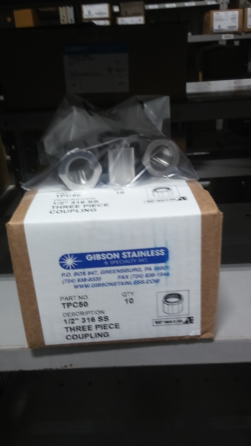 1/2" Stainless Steel 3-PIECE COUPLING GIBSON TPC50 - D7-X10