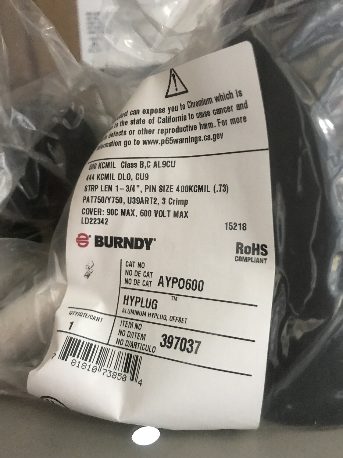 AYPO600 BURNDY Compression Pin Adapter - D7-X10
