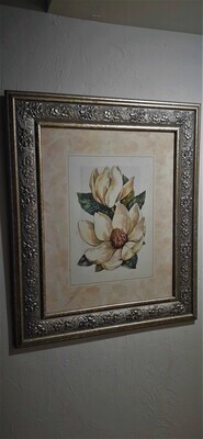 26''x22'' Solid Brass Bordered Decorative Floral Print: Used / Like New Condition