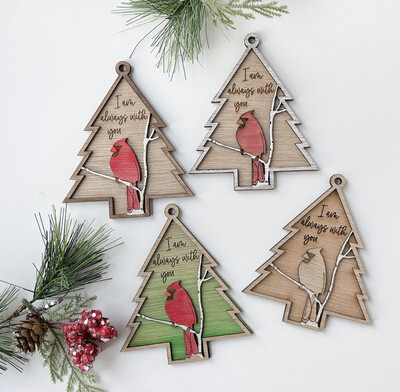 Christmas Tree Shaped Memorial Cardinal Wood Ornament