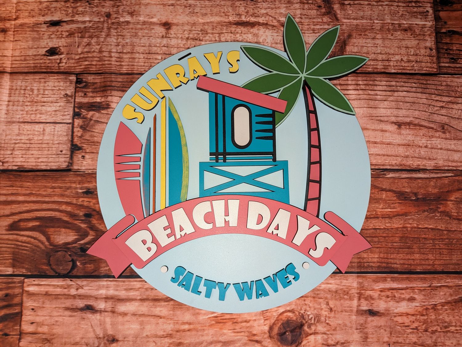 Beach Days Sunrays Salty Waves Door Hanger - Finished 16 inch Round