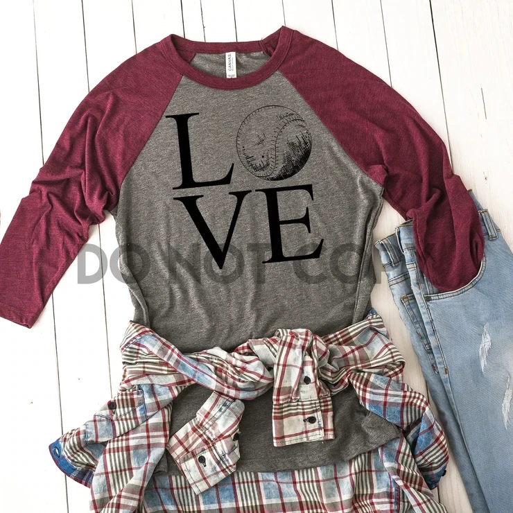 Love with Baseball/Softball Black Screen Print Transfer