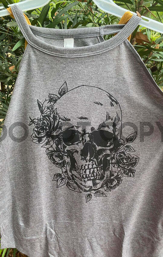 Floral Skull Black Screen Print Transfer