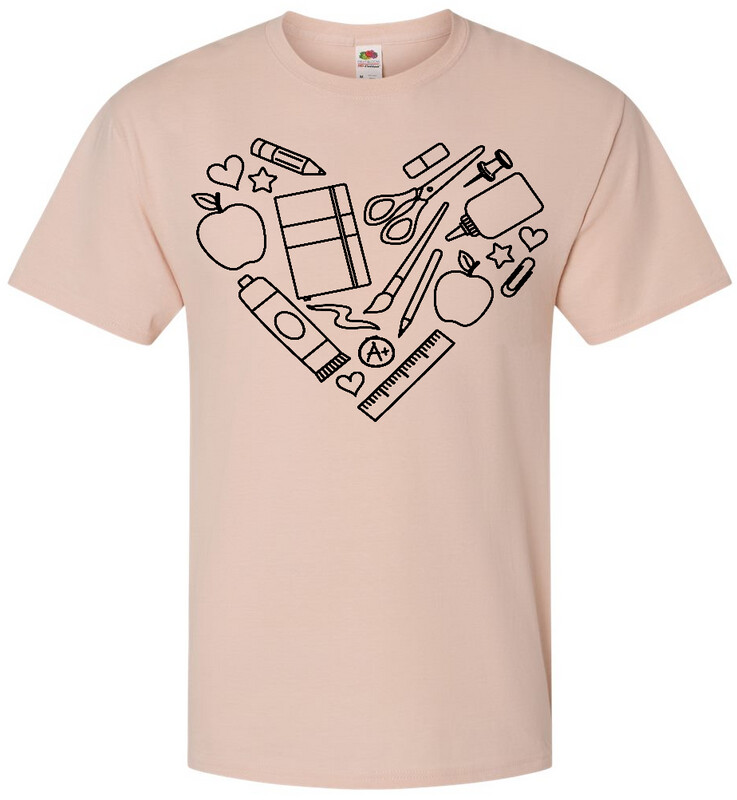 School Supply Heart Screen Print Transfer