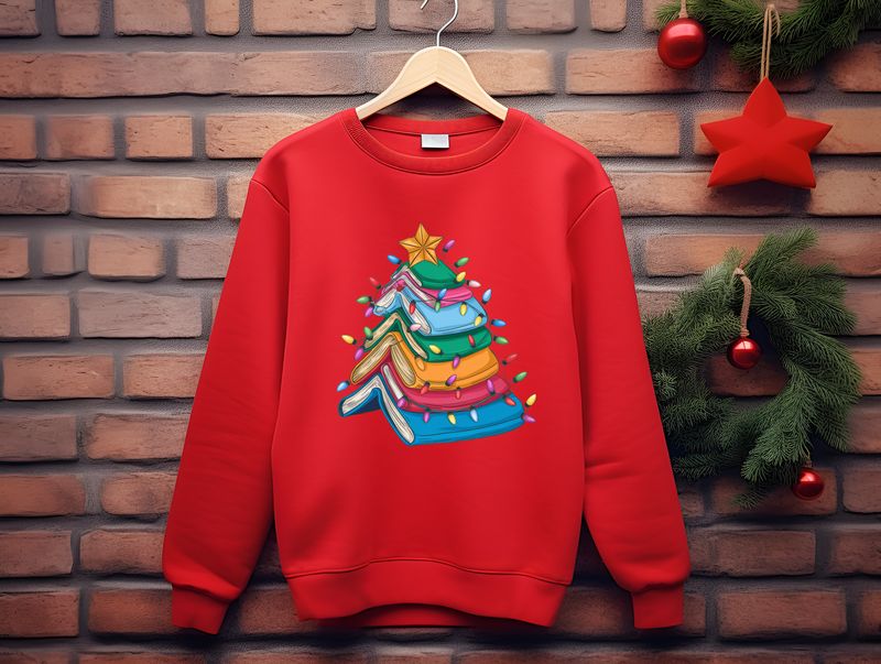 Christmas Book Tree DTF Print