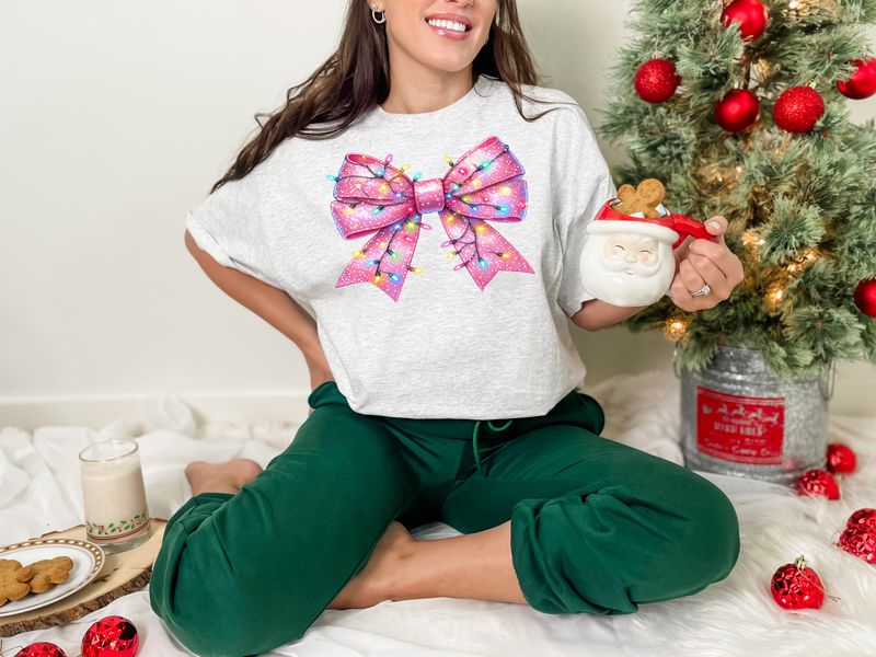 Pink Christmas Coquette Bow DTF Print