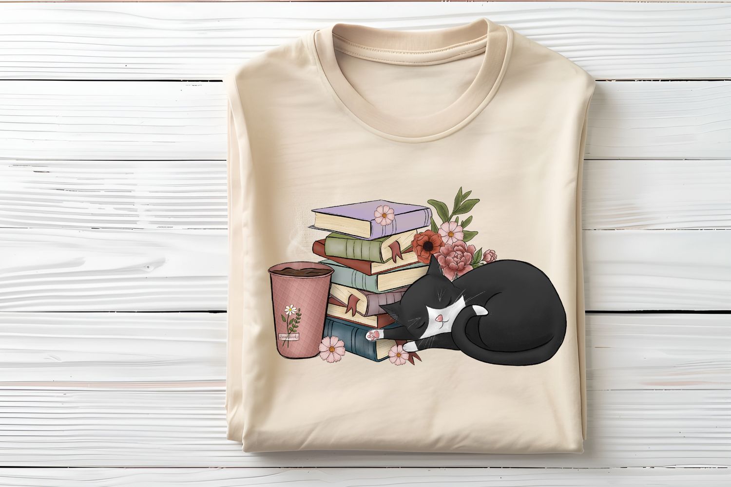 Coffee Cats Books DTF Print