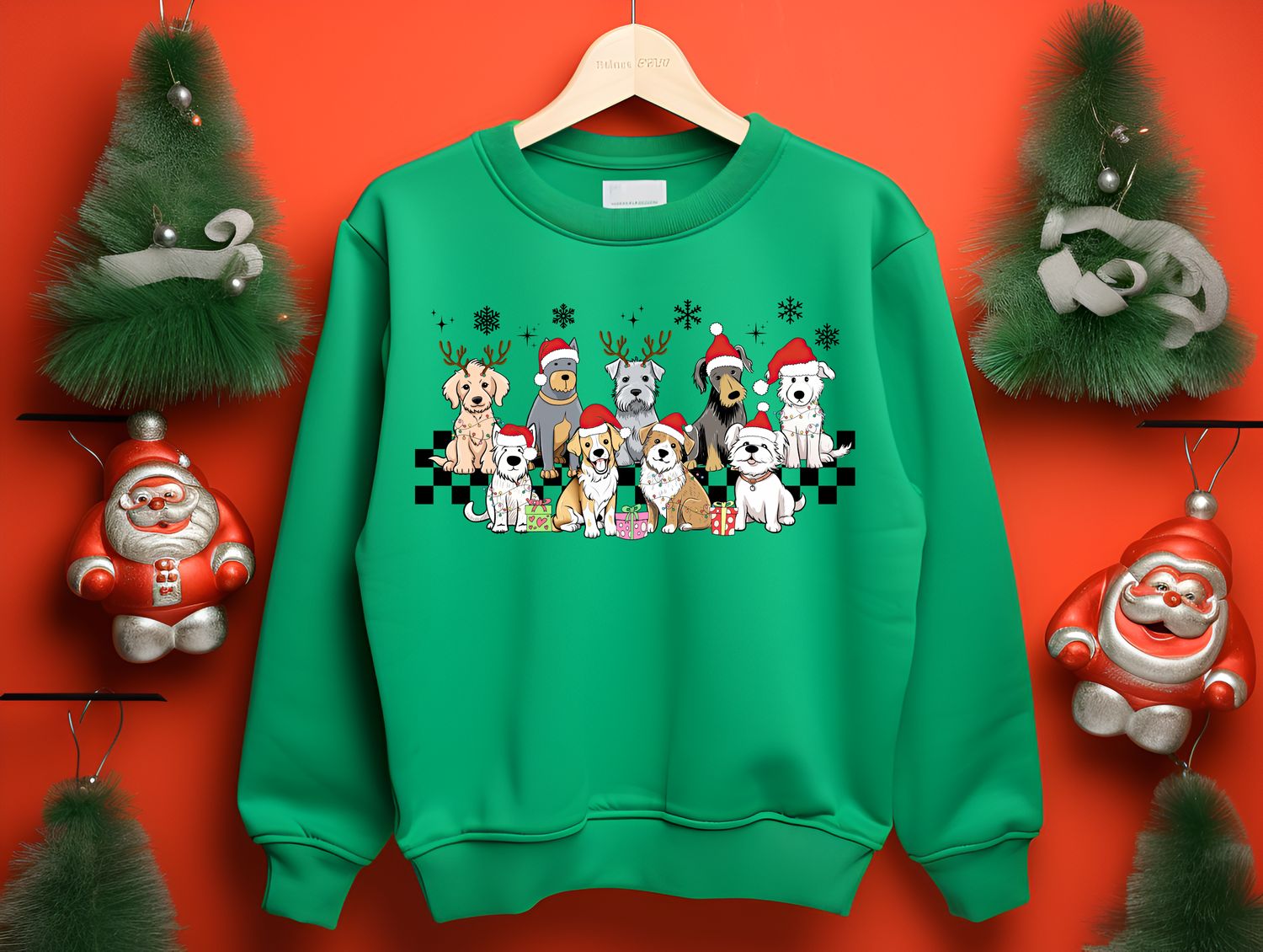Checker Christmas Dogs DTF Print