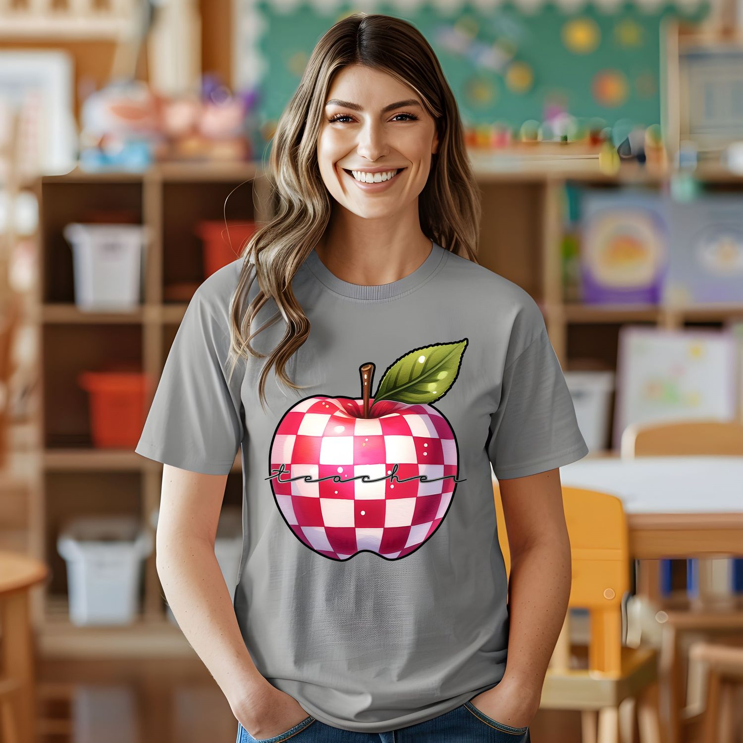 Checkered Teacher Apple DTF Print